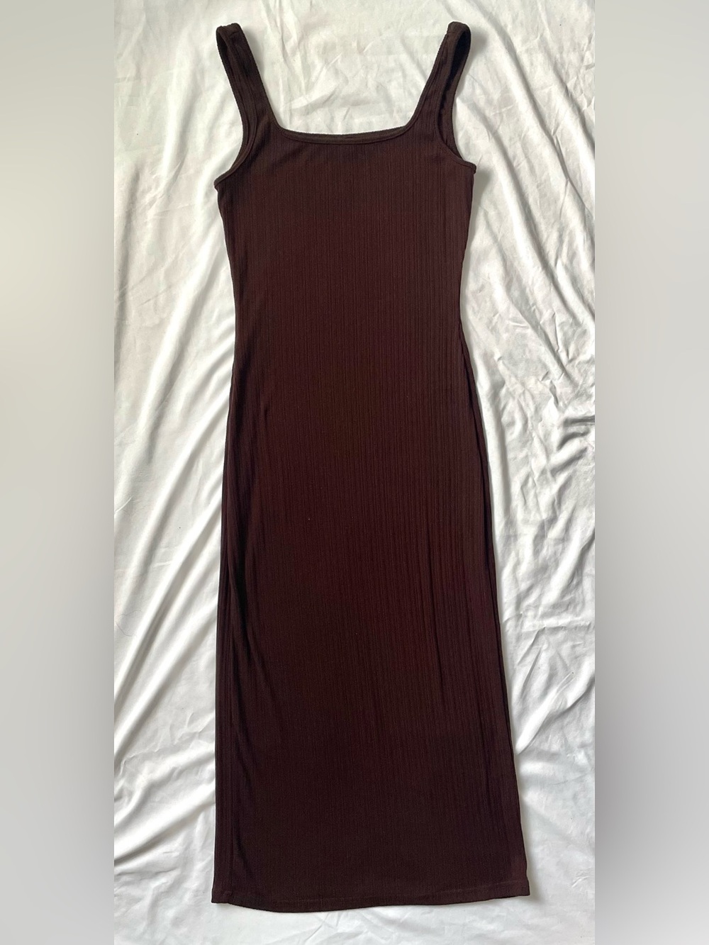 Chocolate Brown Sexy Ribbed Tank Midi Dress Form Fitting